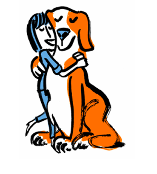 A person hugging their dog